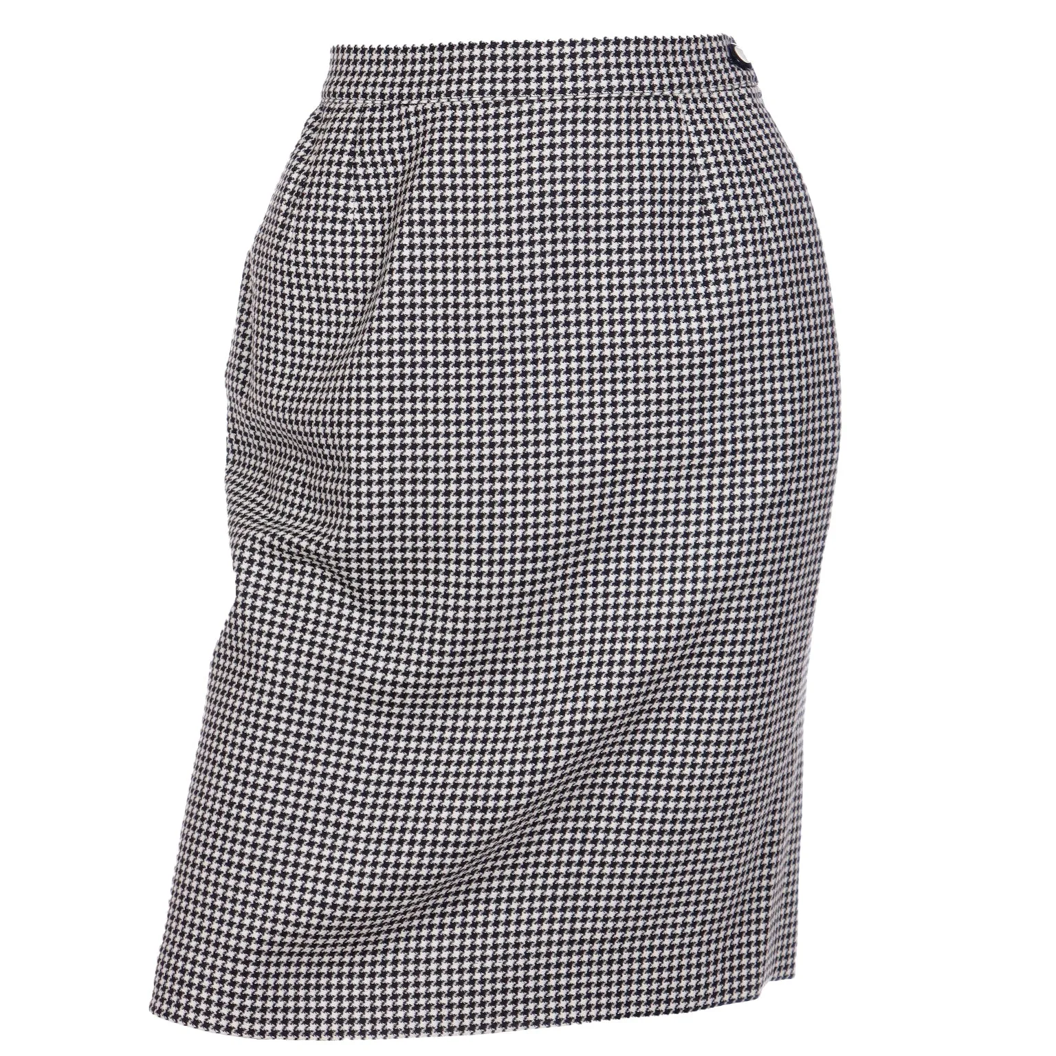 1980s Vintage Valentino Black & White Houndstooth Slim Skirt