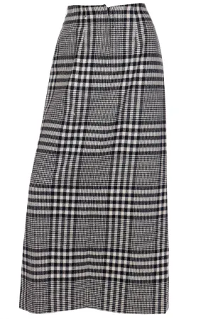 1990s Vintage Long Midi Black Plaid Wool Skirt