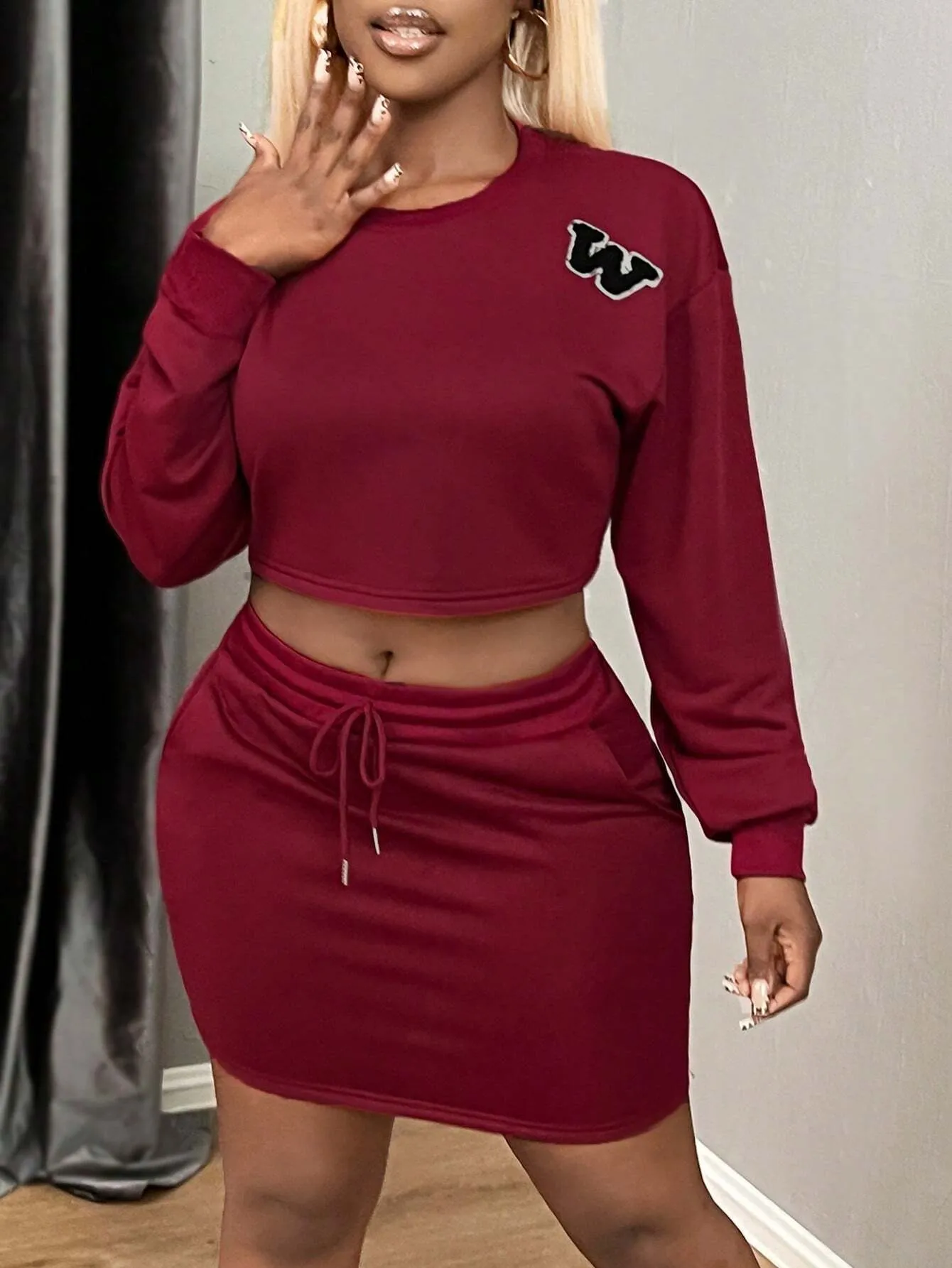 2 Piece Women Casual Homewear Sweatshirt And Mini Skirt Set, Autumn