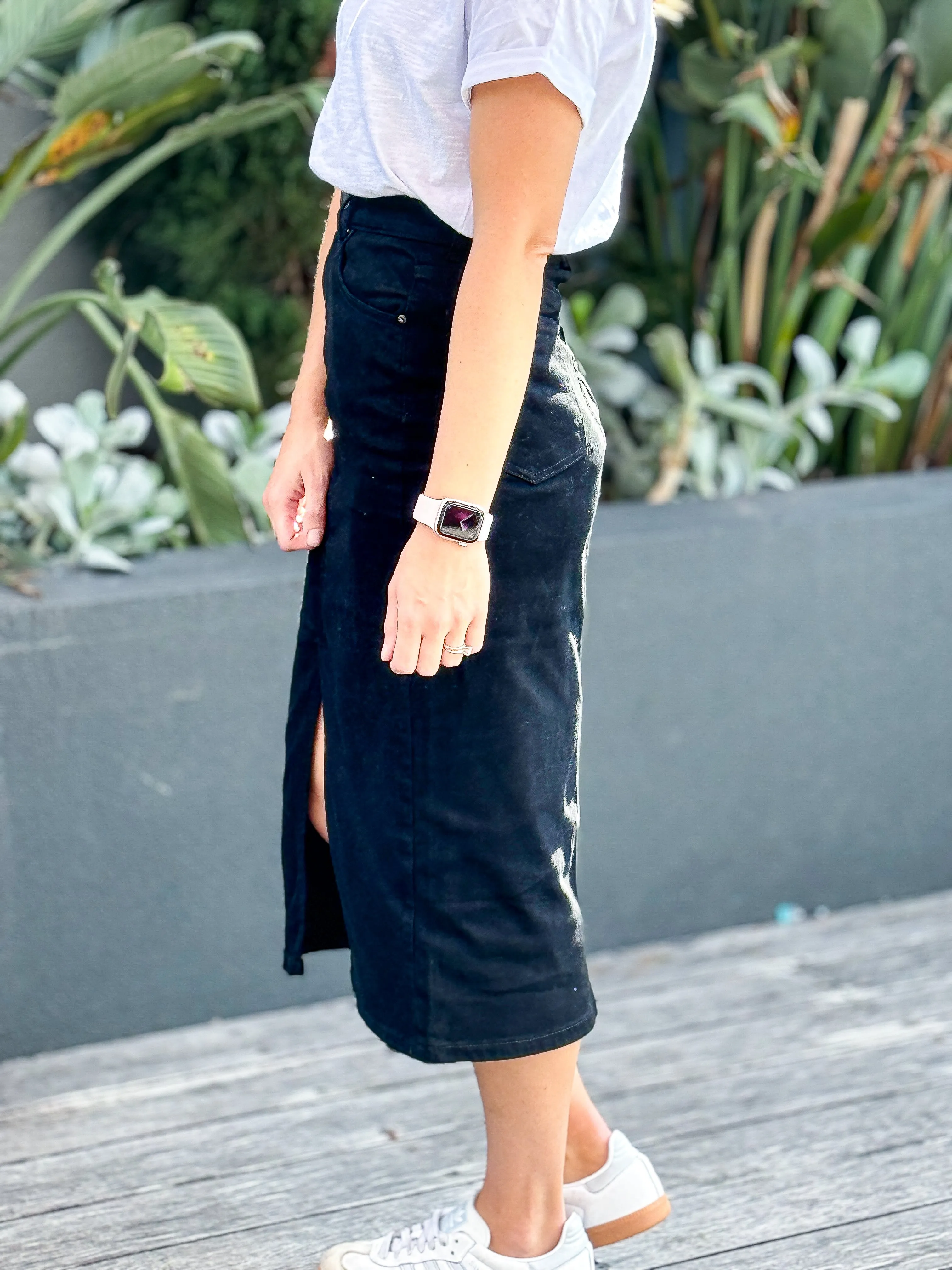 Amy Denim Midi Skirt Black