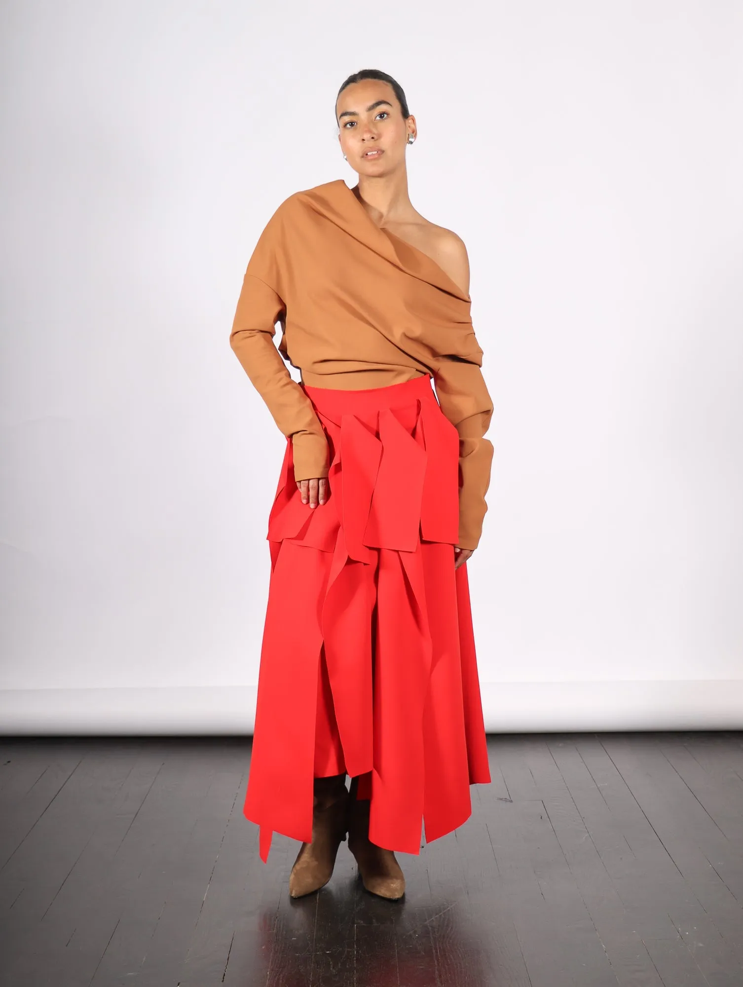 Asymmetric Panels Skirt in Red by A.W.A.K.E. Mode