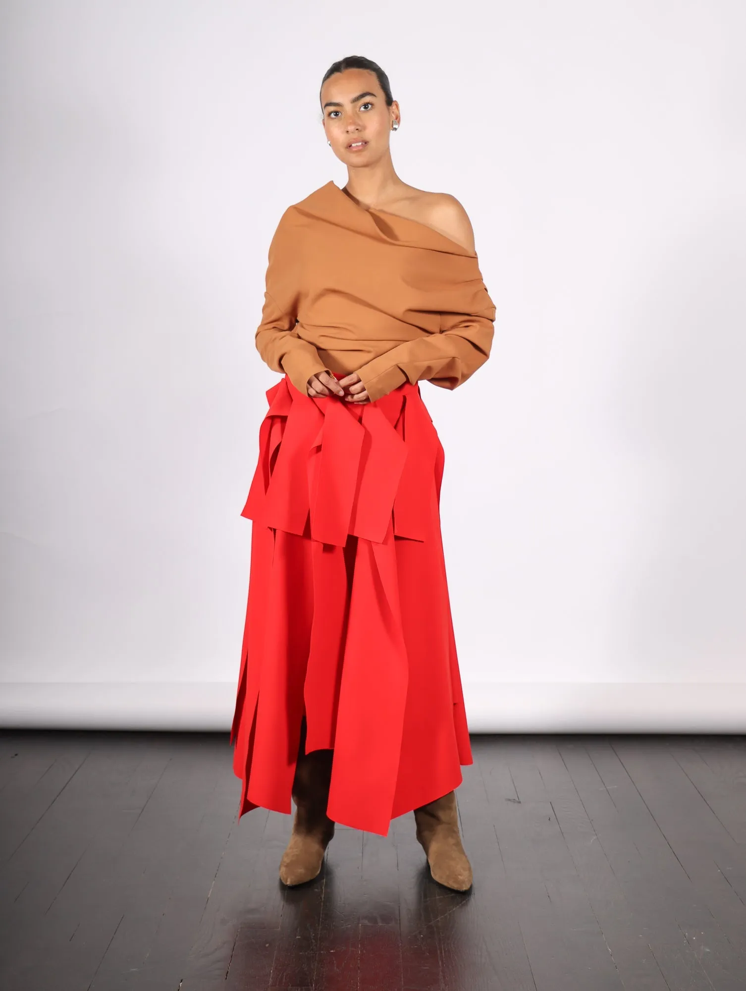 Asymmetric Panels Skirt in Red by A.W.A.K.E. Mode