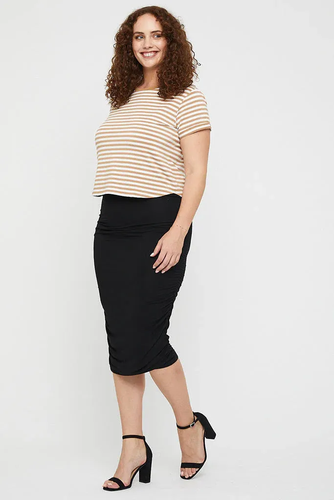 Bamboo Ruched Midi Skirt - Black