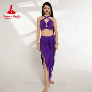 Belly Dance Costume Suit for Women Cotton Top tassel Skirt 2pcs Oriental Belly Dancing Performance Professional Costumes Set