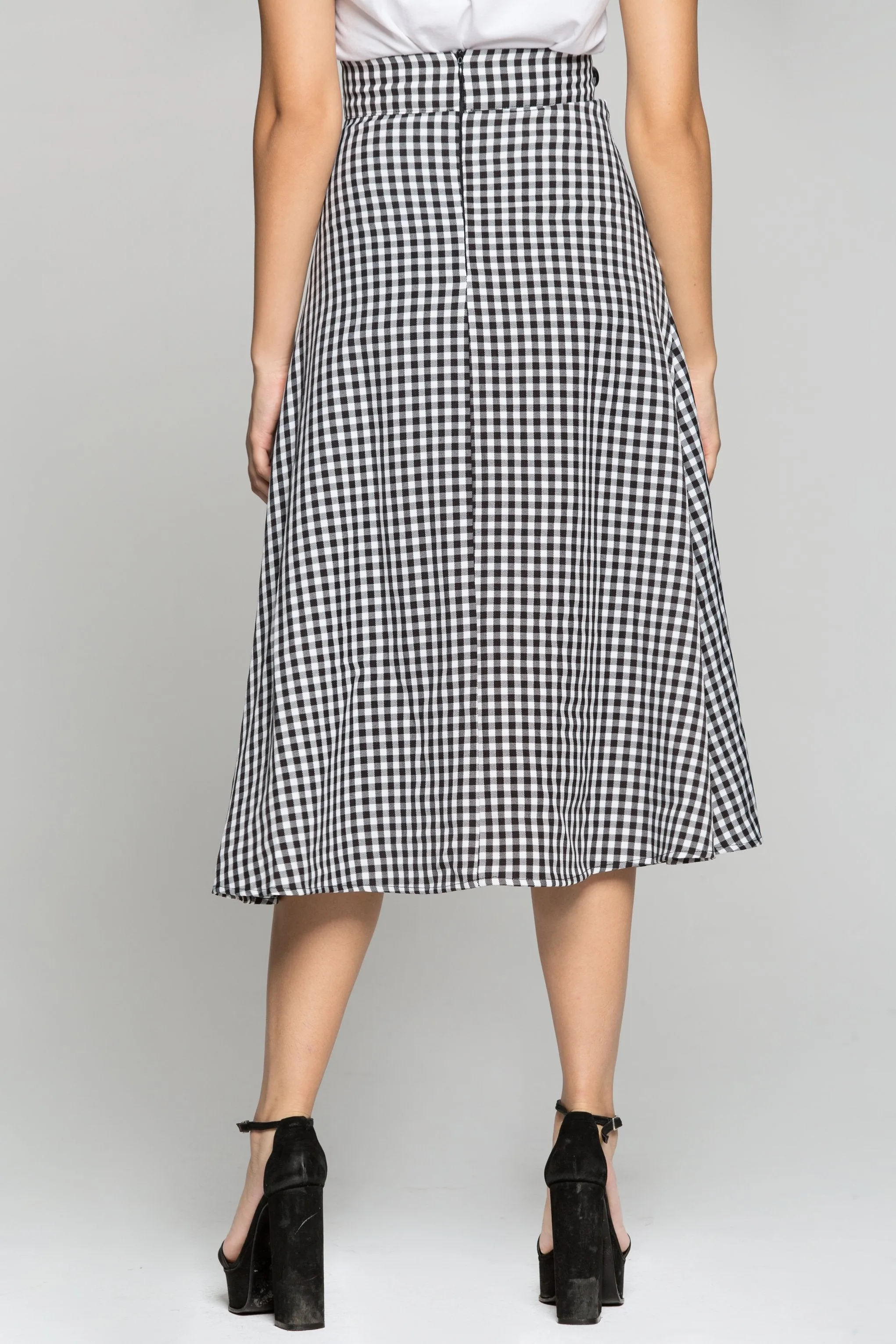 Black and White Check with Pleats Pencil Skirt