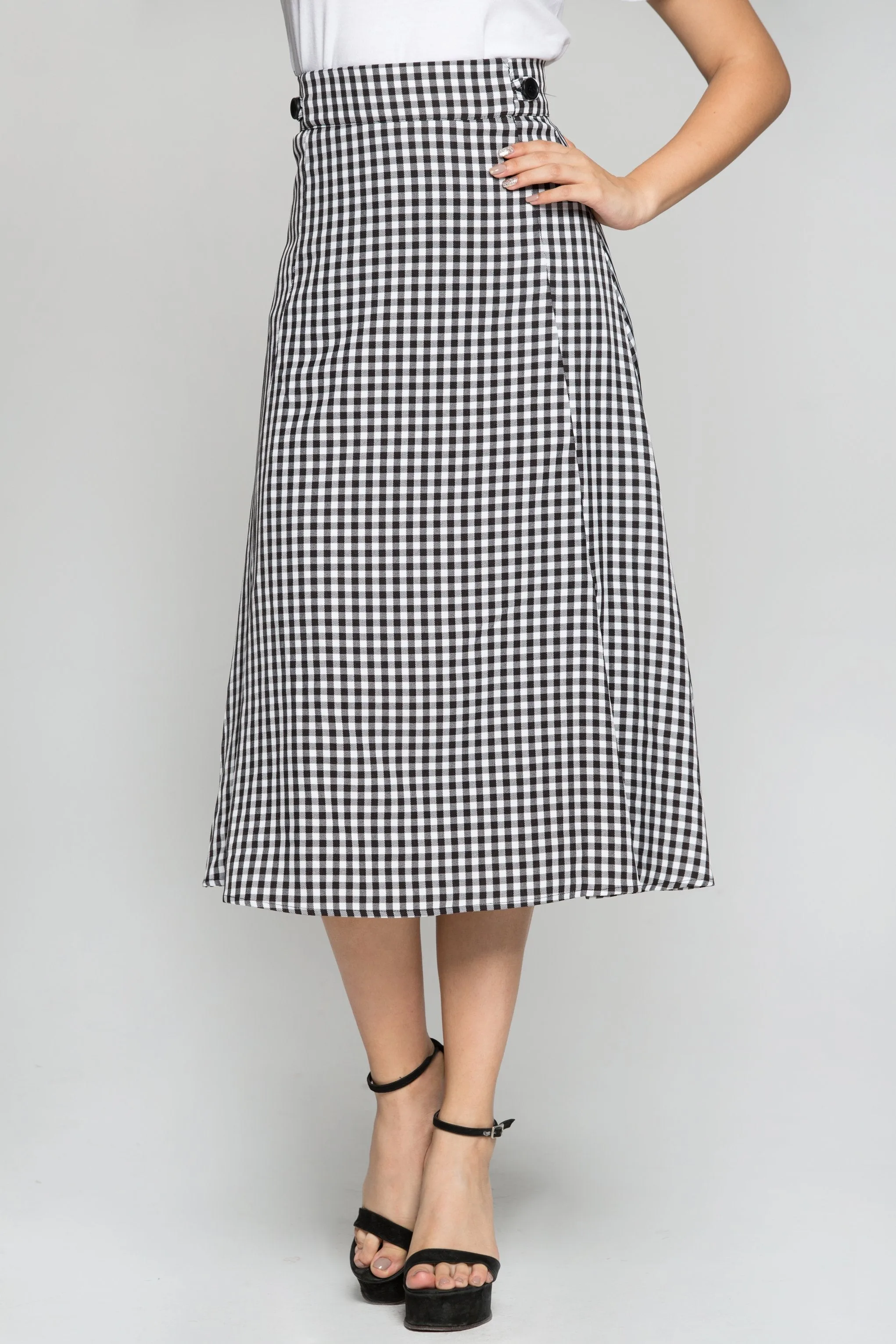 Black and White Check with Pleats Pencil Skirt