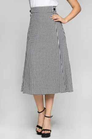 Black and White Check with Pleats Pencil Skirt