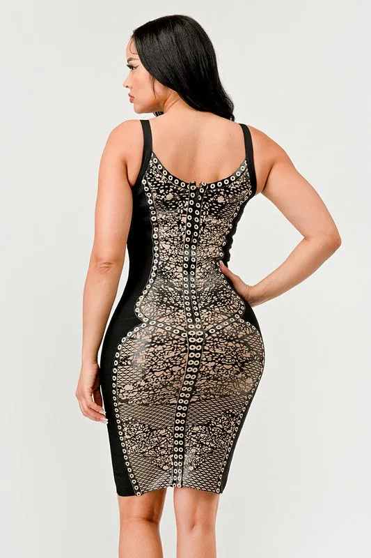 Black Bold Aztec Bodycon Dress