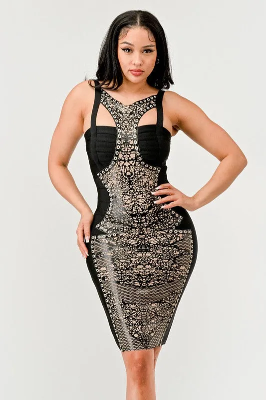 Black Bold Aztec Bodycon Dress