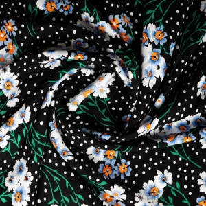 Black Floral Print Rayon Fabric ,54 inches