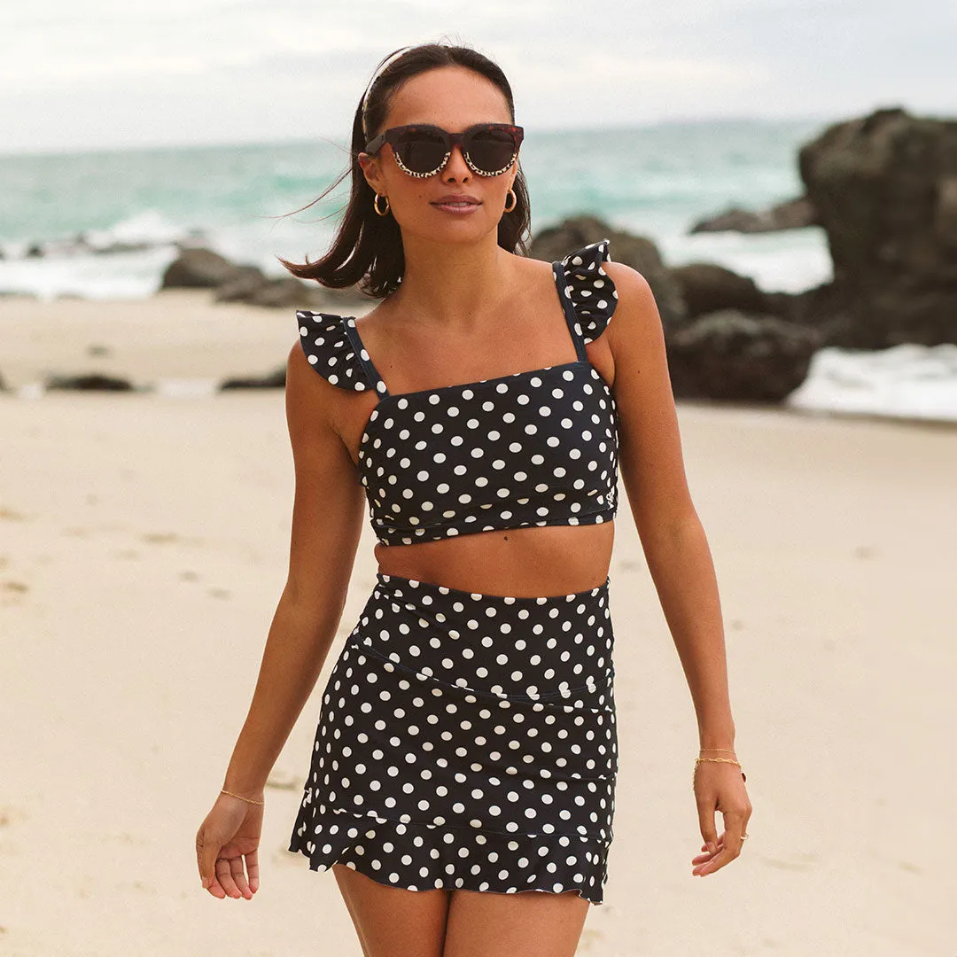 Black Polka Dot High-Waisted Swim Skirt