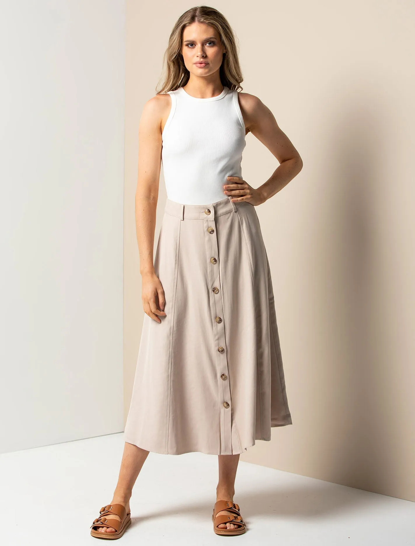 Blair Button Front Midi Skirt