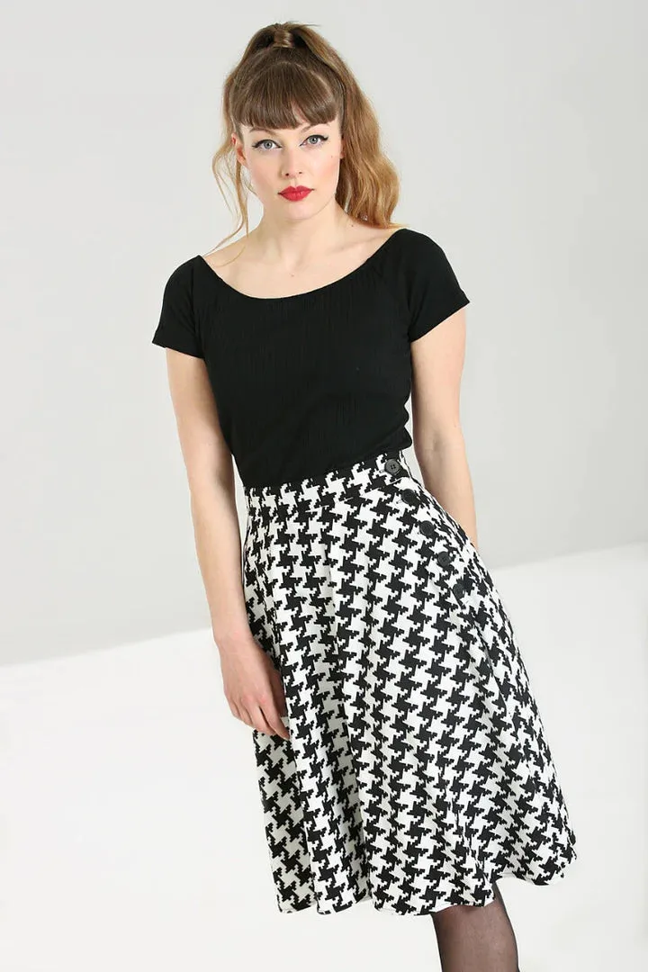 Blake Houndstooth Print Swing Skirt by Hell Bunny