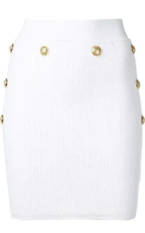 Button-Embellished Ribbed Stretch-knit Mini Skirt