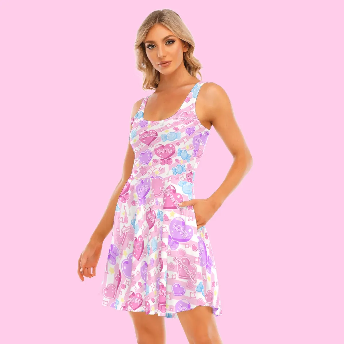 Candy Love Hearts (Colorful Cutie) Women's Skater Dress With Pockets