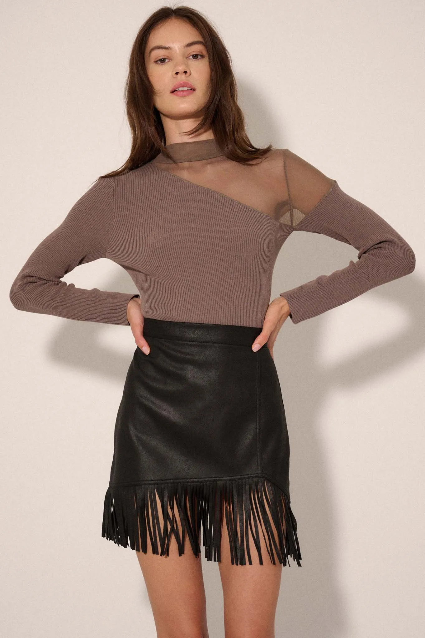 Center Stage Vegan Leather Fringe Mini Skirt