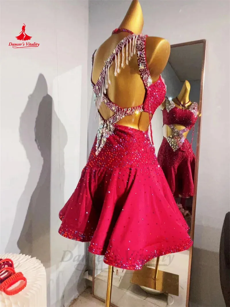 Children's Latin Dance Performance Costume  Customsized Adult Rumba Chacha Tango Competiton Professional Clothing Latin Skirts