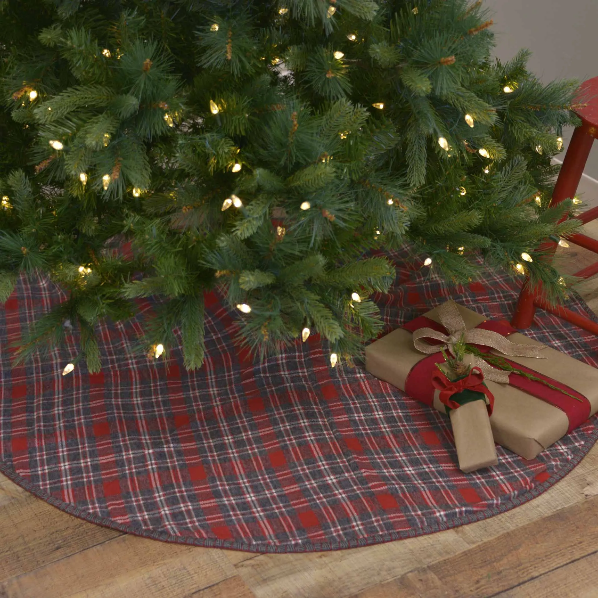 Christmas Tree Skirt 48 inch Anderson Plaid Red Grey White Holiday Decor VHC Brands