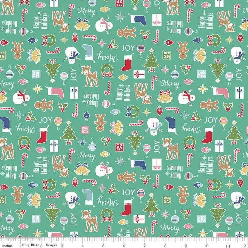 Cozy Christmas Main Teal Yardage by Lori Holt | Riley Blake Designs