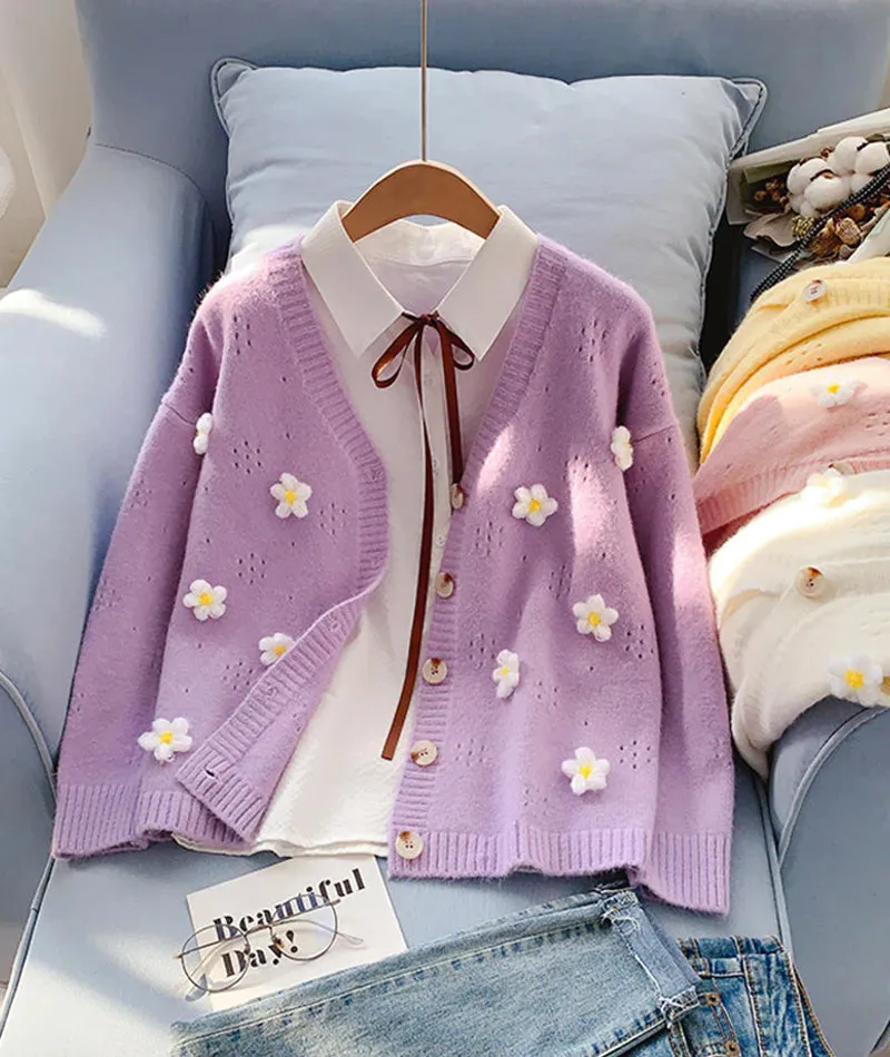 Cute flowers sweater long sleeve sweater sweater coat spring and autumn clothing      S2520