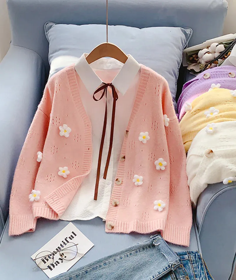 Cute flowers sweater long sleeve sweater sweater coat spring and autumn clothing      S2520