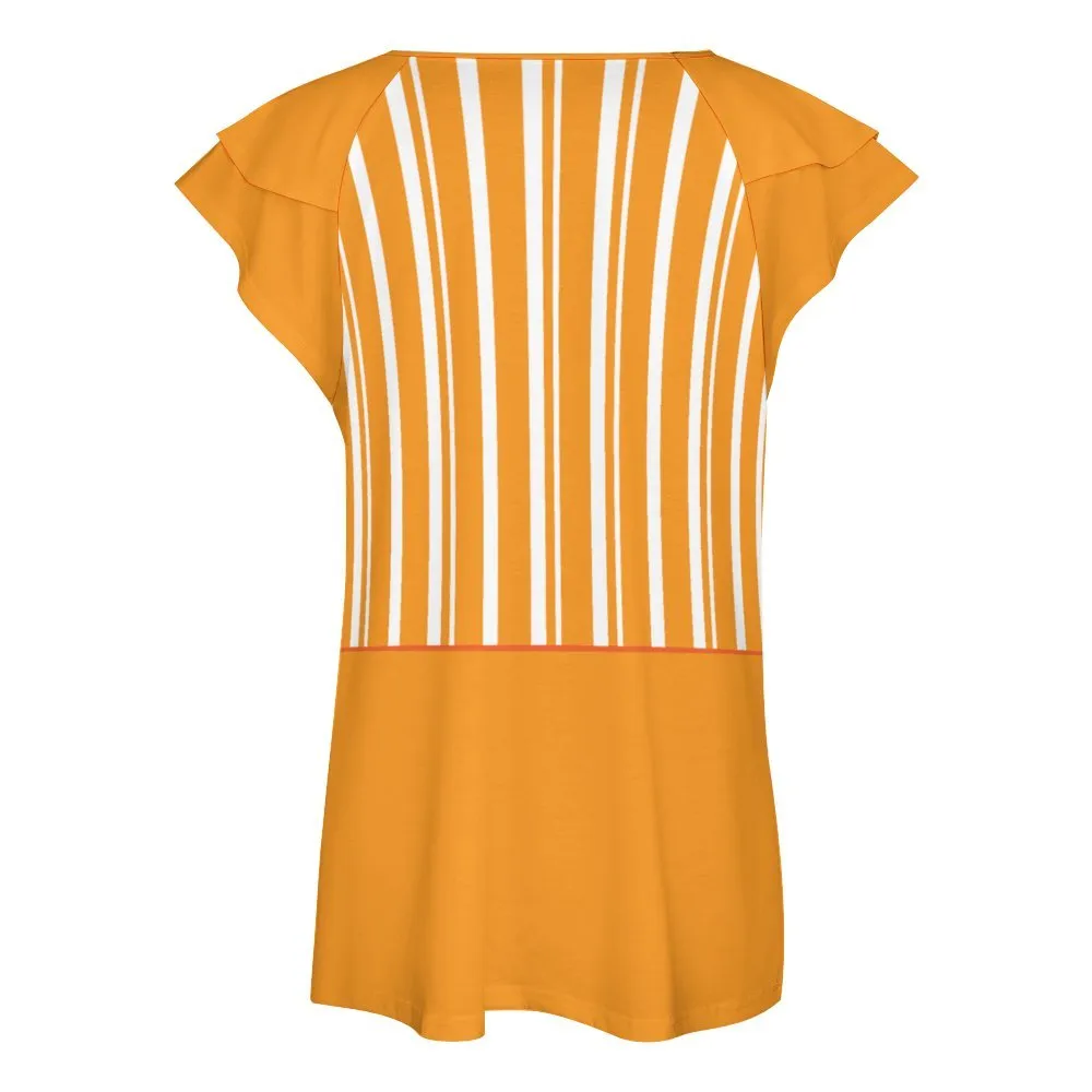 Dapper Dan Yellow Women's Ruffle Sleeve V-Neck T-Shirt