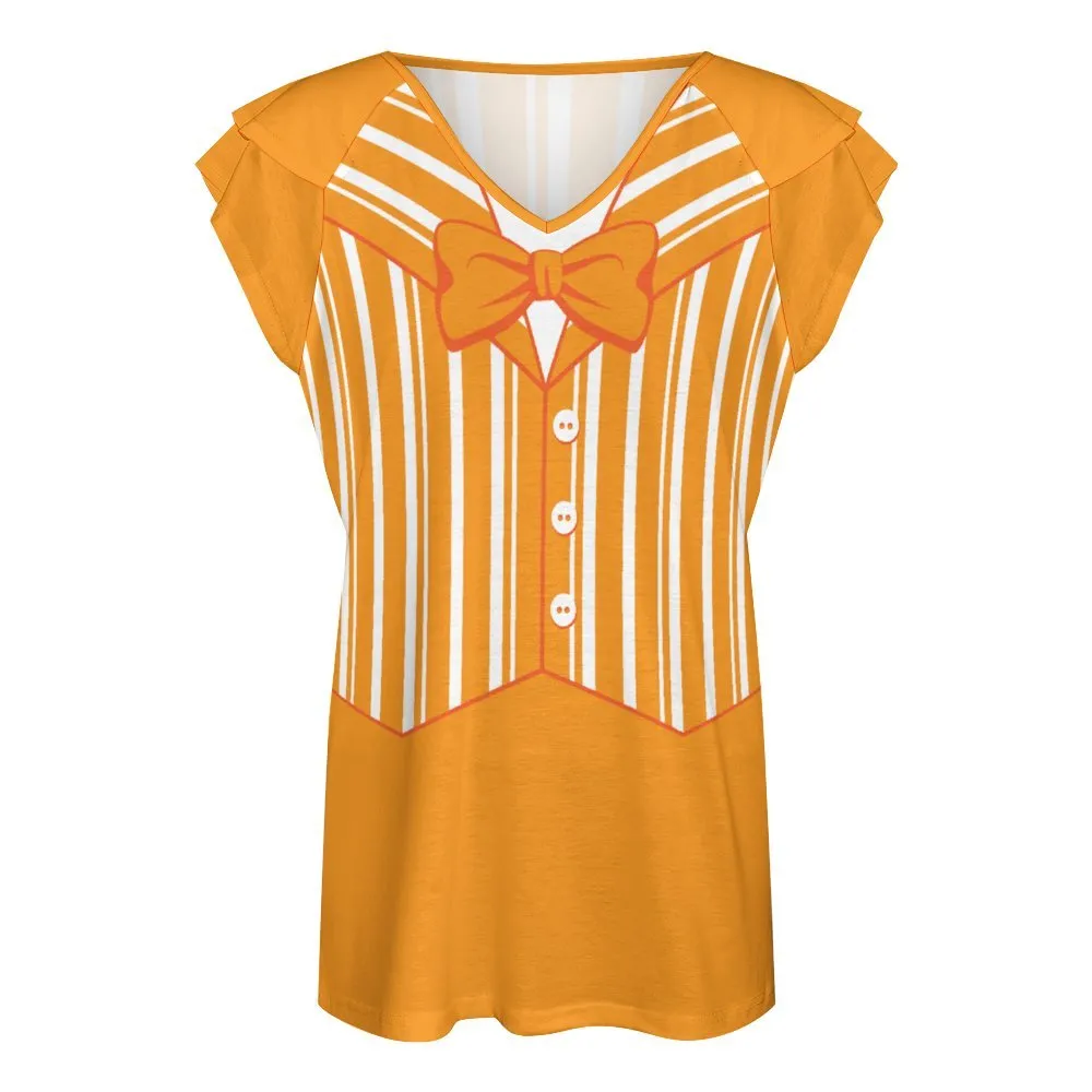 Dapper Dan Yellow Women's Ruffle Sleeve V-Neck T-Shirt