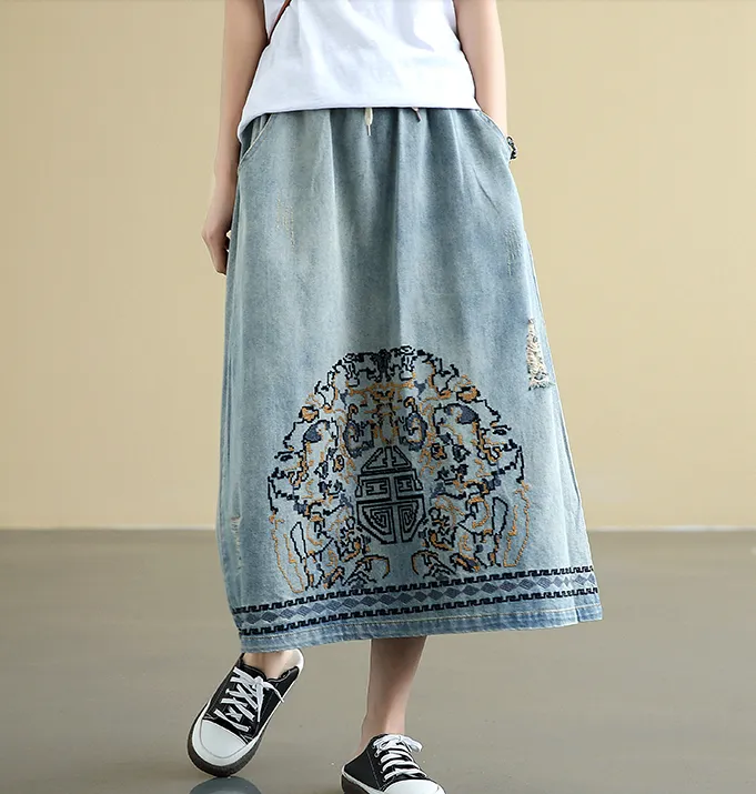 Denim Casual Cotton loose fitting Women's Skirts DZA2007221