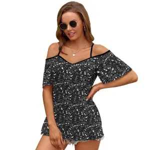 Disney Nightmare Before Christmas Everybody Scream Women's Off-Shoulder Cold Shoulder Camisole Top