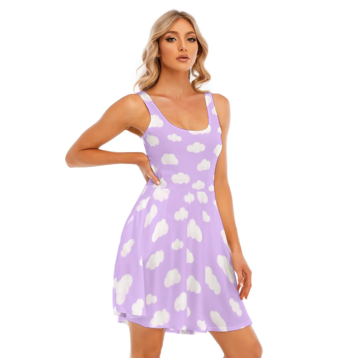 Dreamy Clouds Women's Skater Dress With Pockets (Lilac)