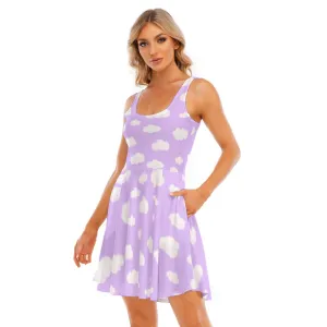 Dreamy Clouds Women's Skater Dress With Pockets (Lilac)