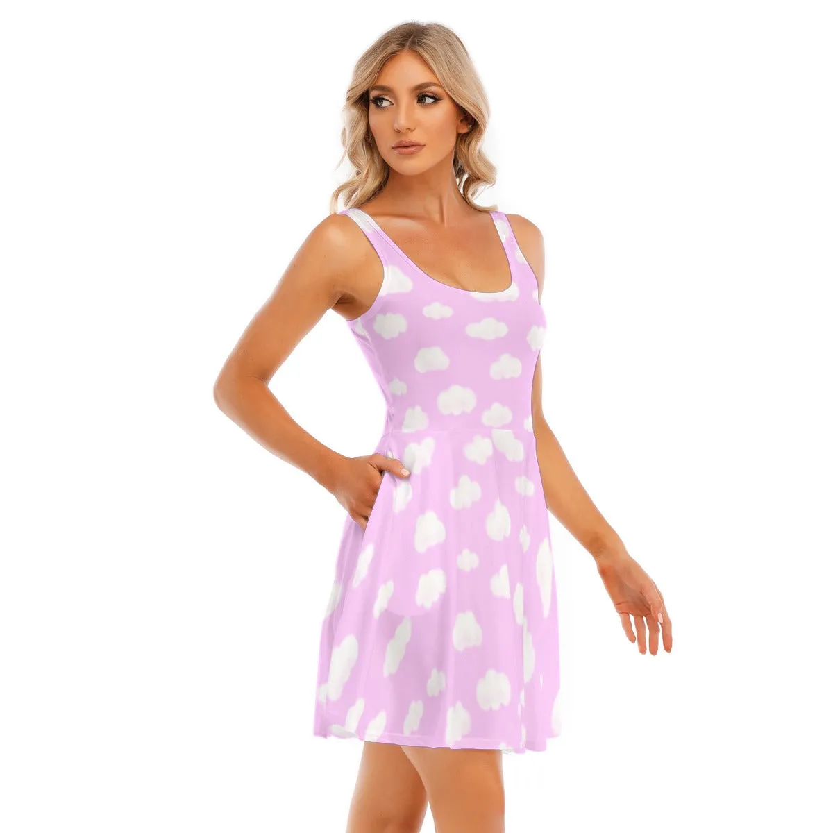 Dreamy Clouds Women's Skater Dress With Pockets (Taffy Pink)