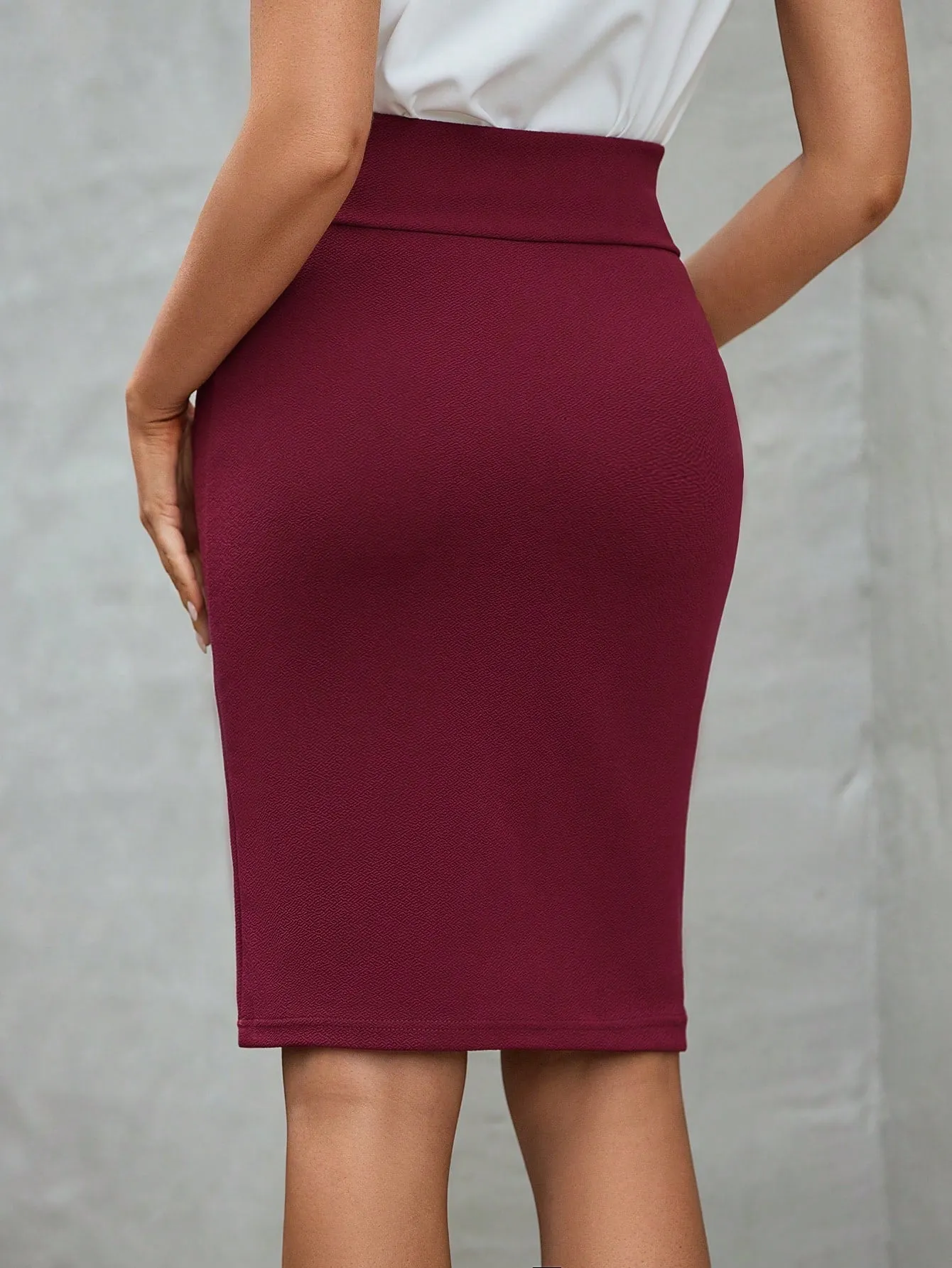 EMERY ROSE Solid Wideband Waist Pencil Skirt