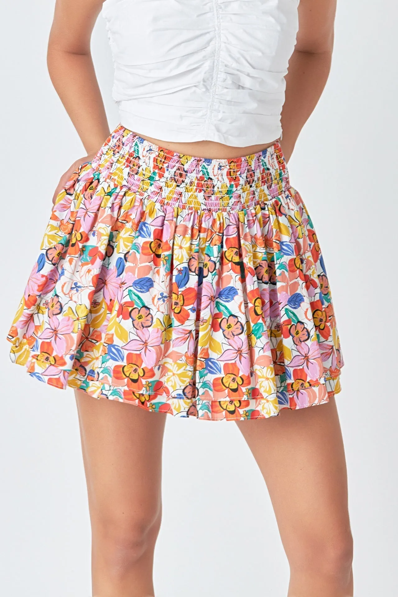 Endless Rose - Cotton Floral Print Mini Skort