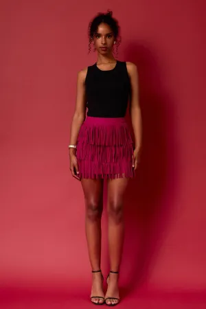 Endless Rose - Faux Suede Fringe Mini Skirt