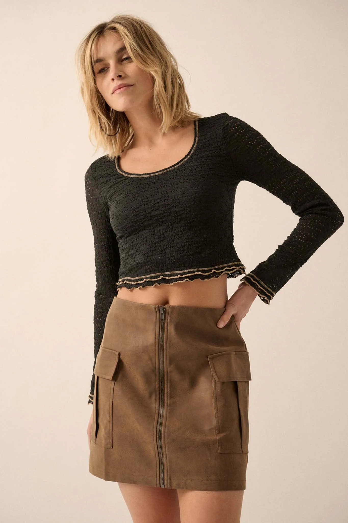 Fast Track Vegan Leather Front-Zip Cargo Mini Skirt