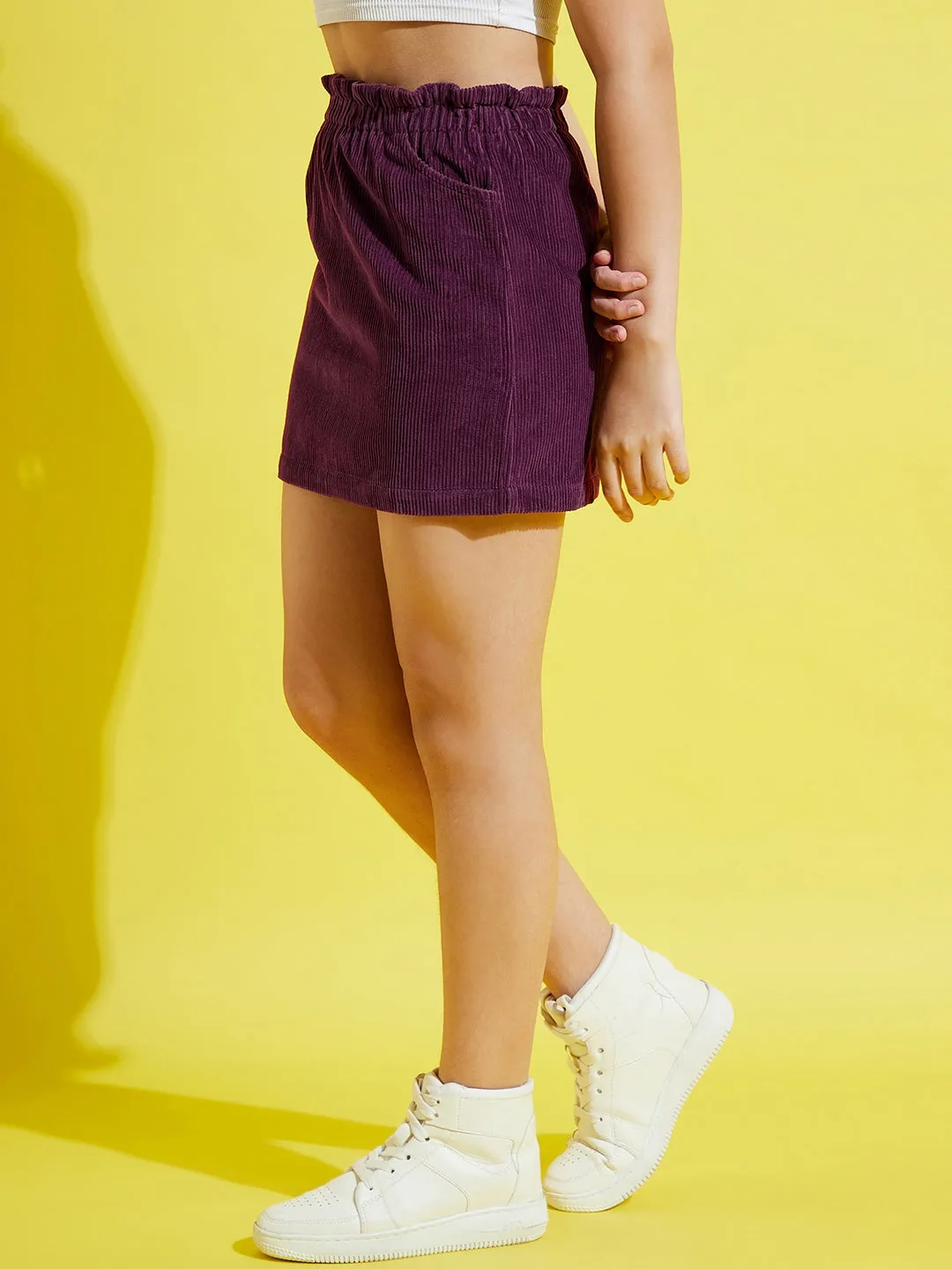 Girls Burgundy Corduroy Paper Bag Skirt