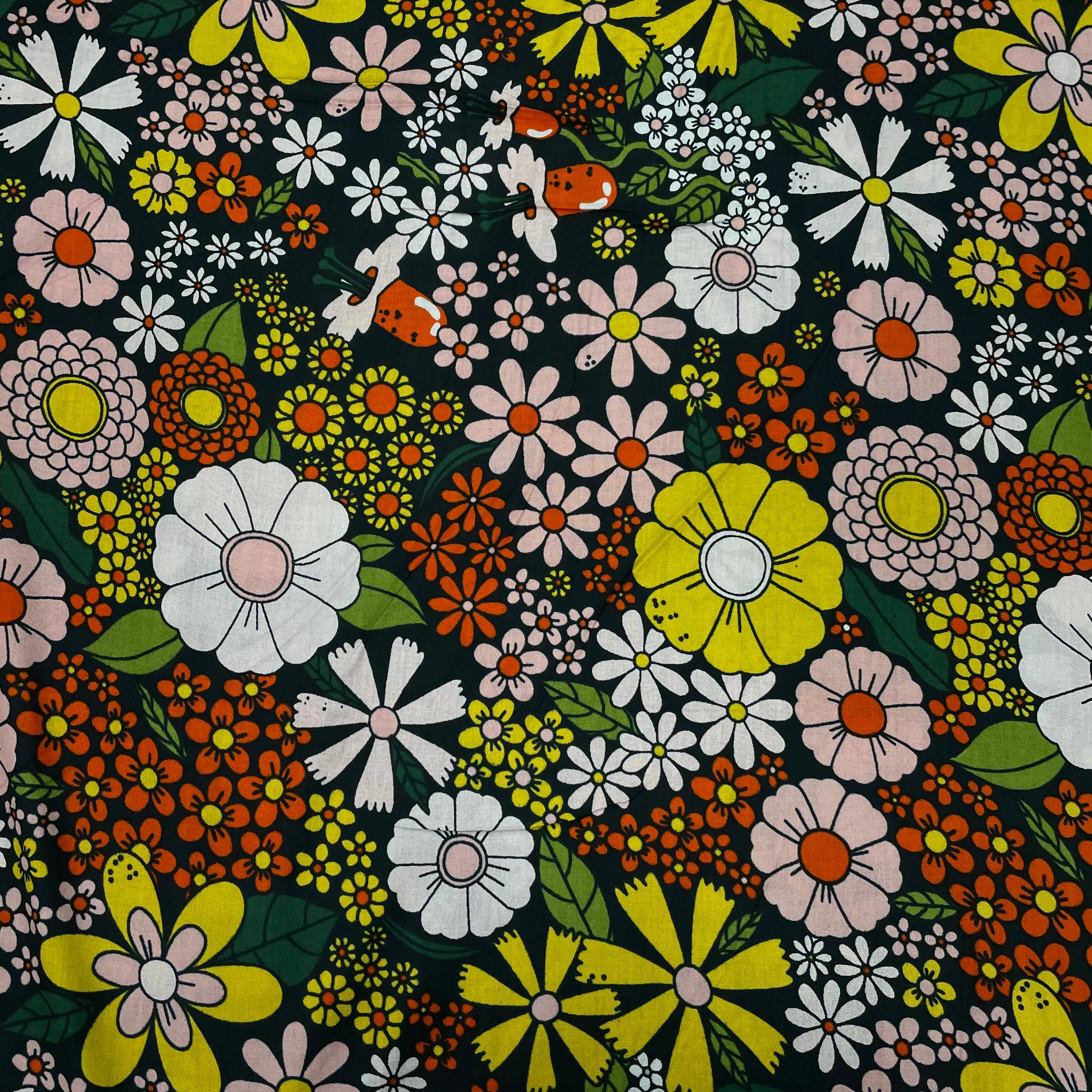 Green With Orange Floral Print Rayon Fabric