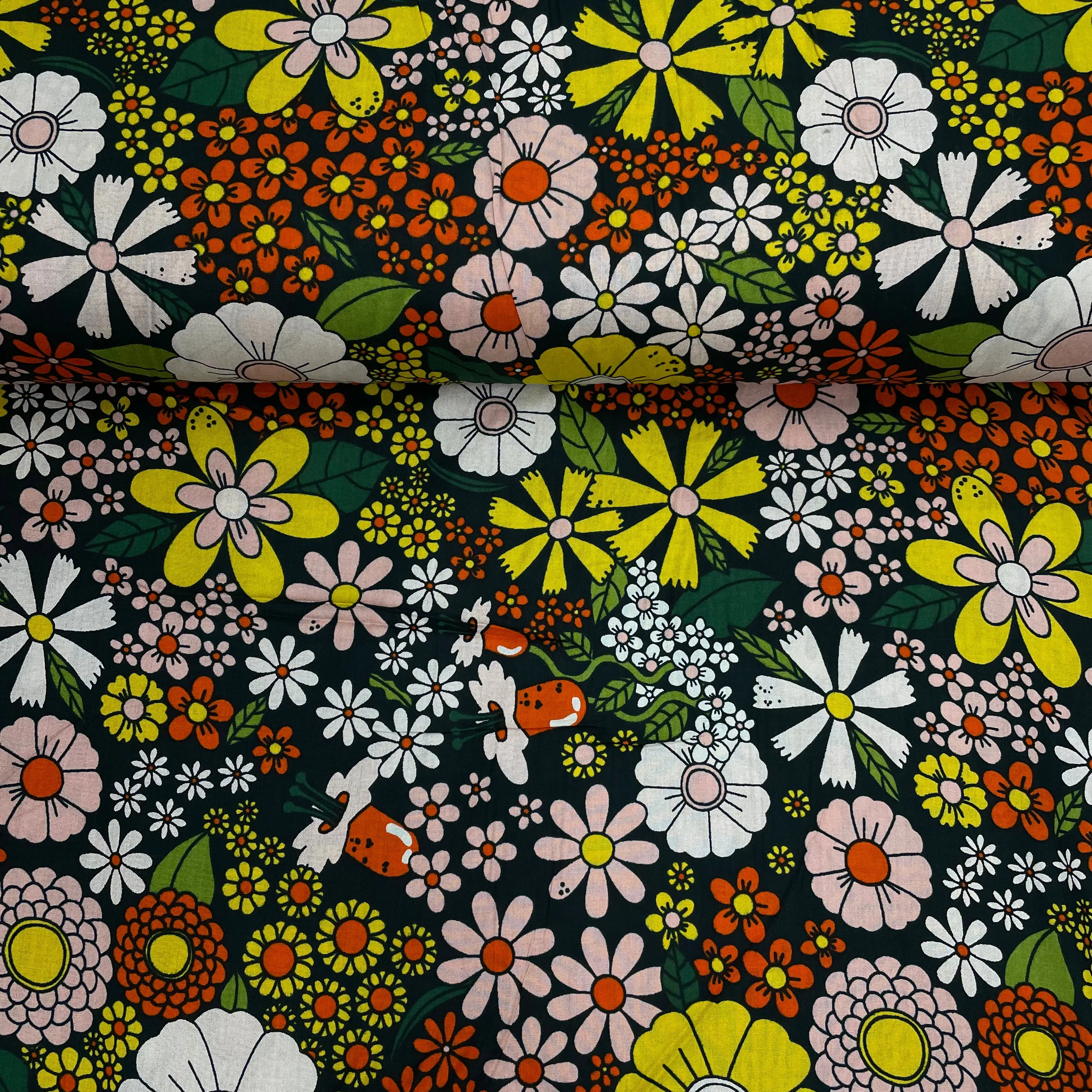 Green With Orange Floral Print Rayon Fabric