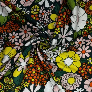 Green With Orange Floral Print Rayon Fabric