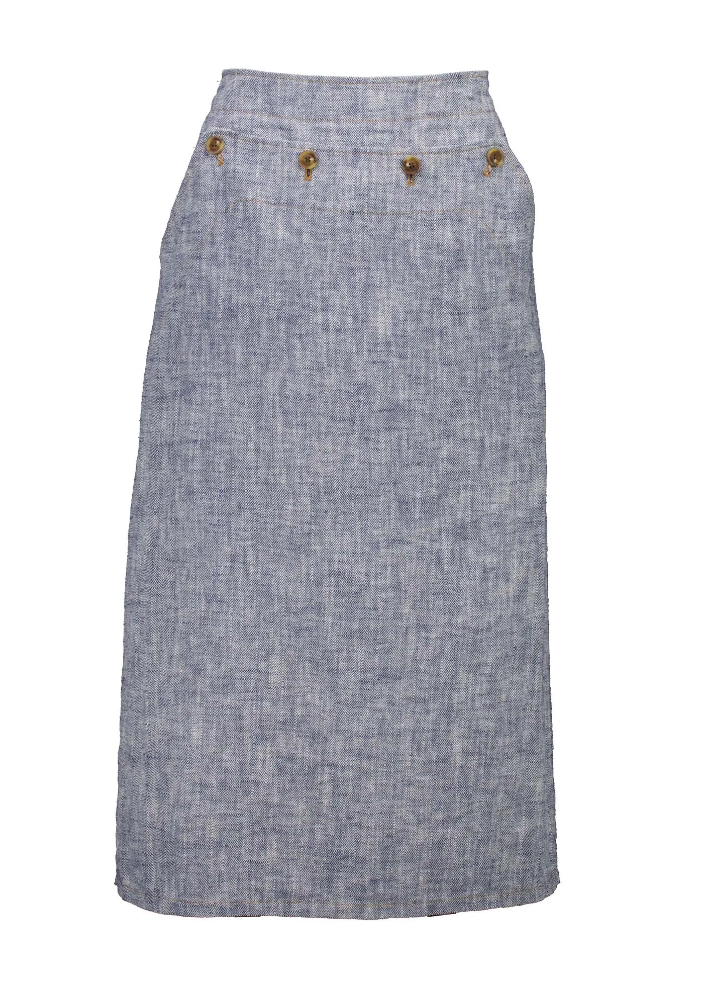 Hepburn Panorama Skirt Navy in Herringbone Linen