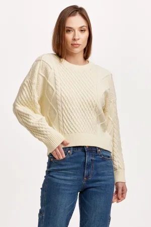 HOLDEN CREW NECK LONG SLEEVE RELAXED FIT SWEATER CREAM