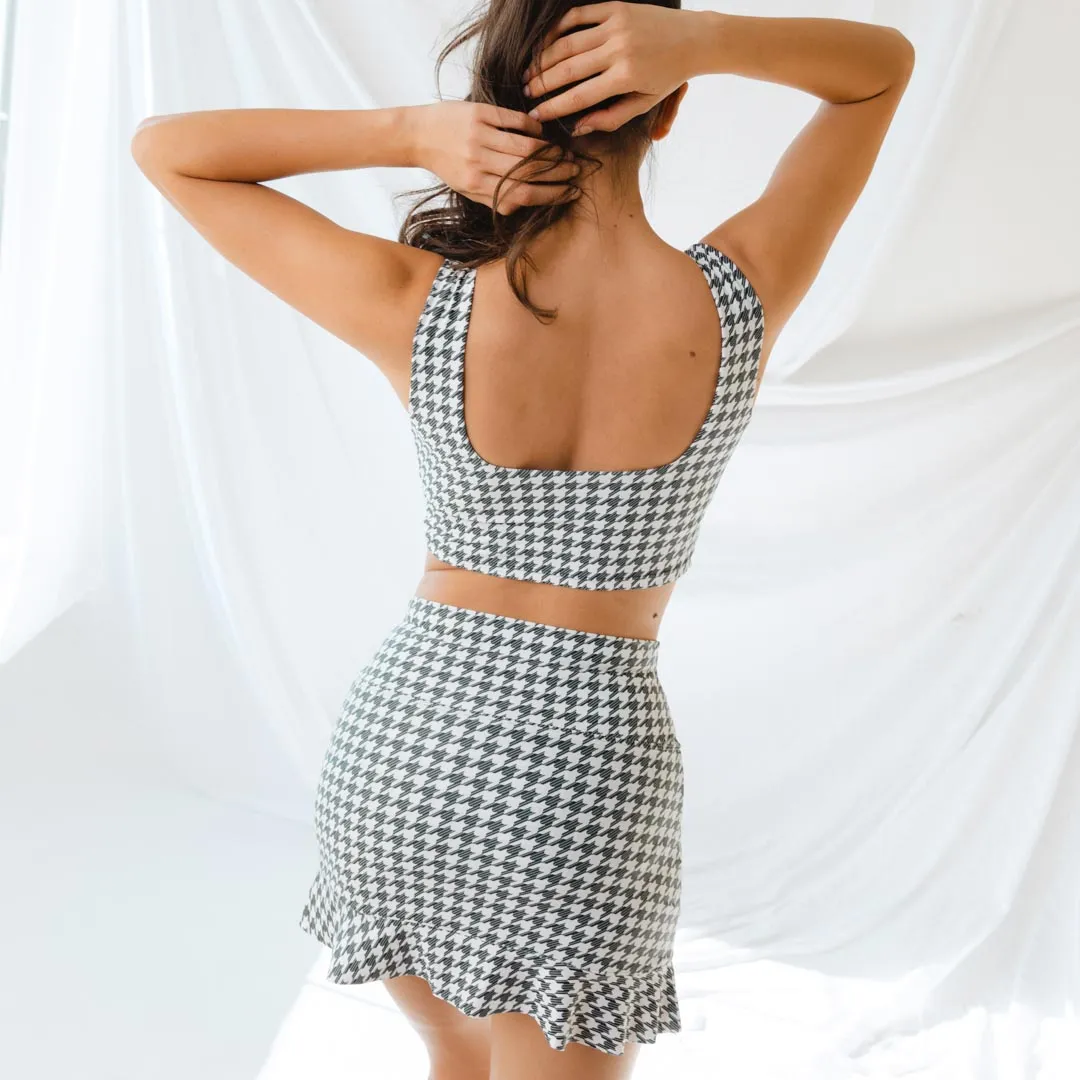 Houndstooth High-Waisted Swim Skirt