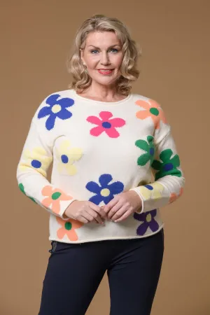 Jaquard Flower Sweater- Cream