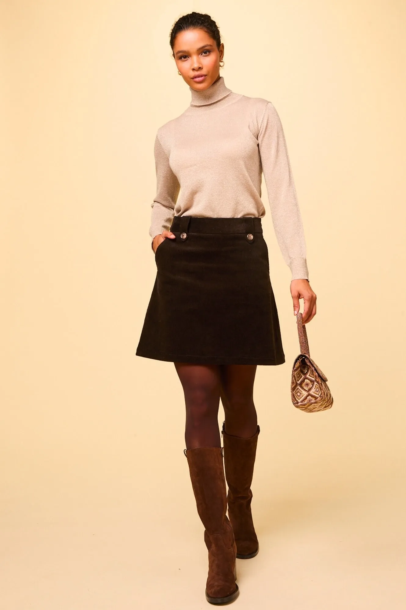 Lily Stretch Corduroy Skirt | Chocolate