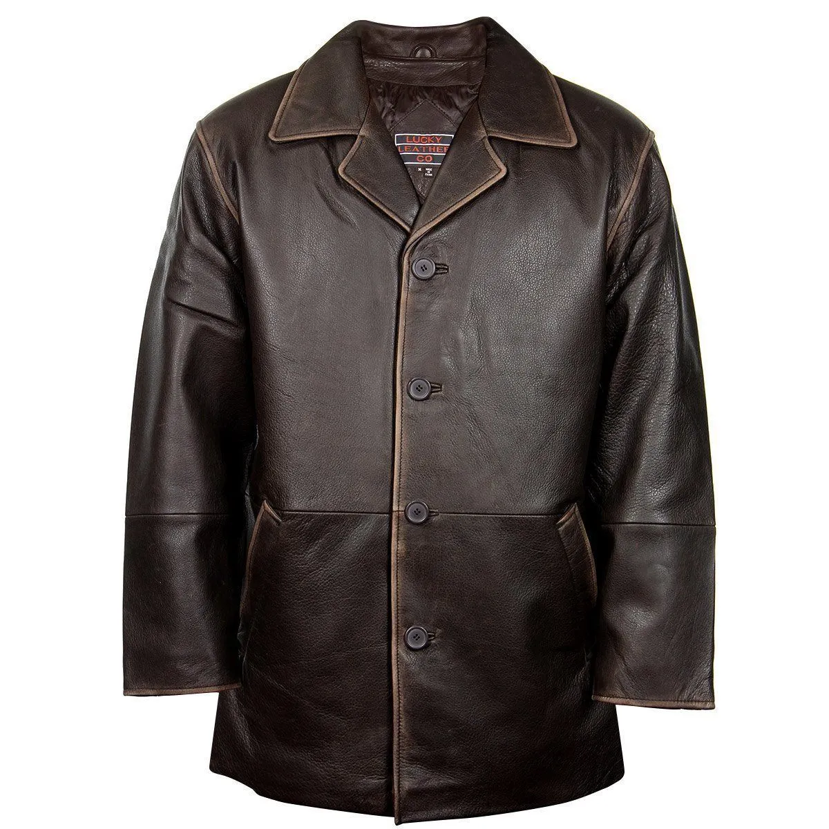 Lucky Leather 960C Men's Brown Cowhide Leather Car Coat