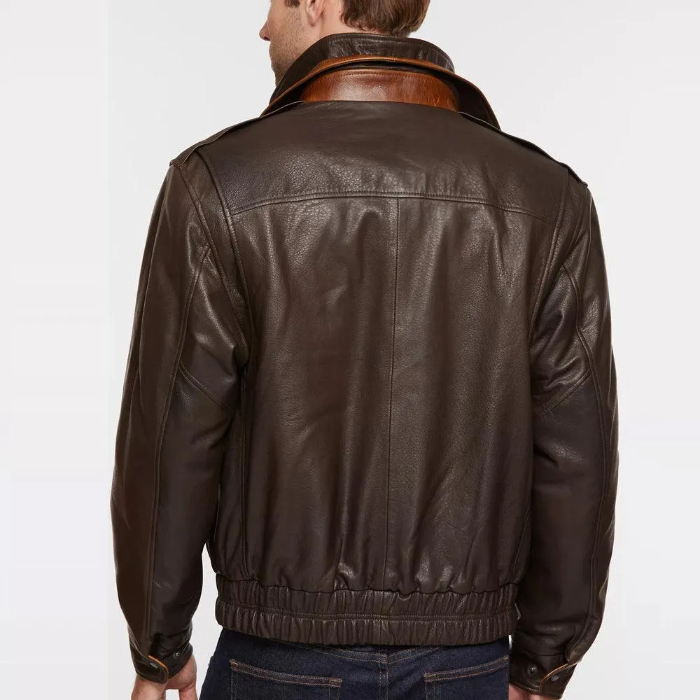 Men's Pilot Brown Aviator Leather Bomber Jacket