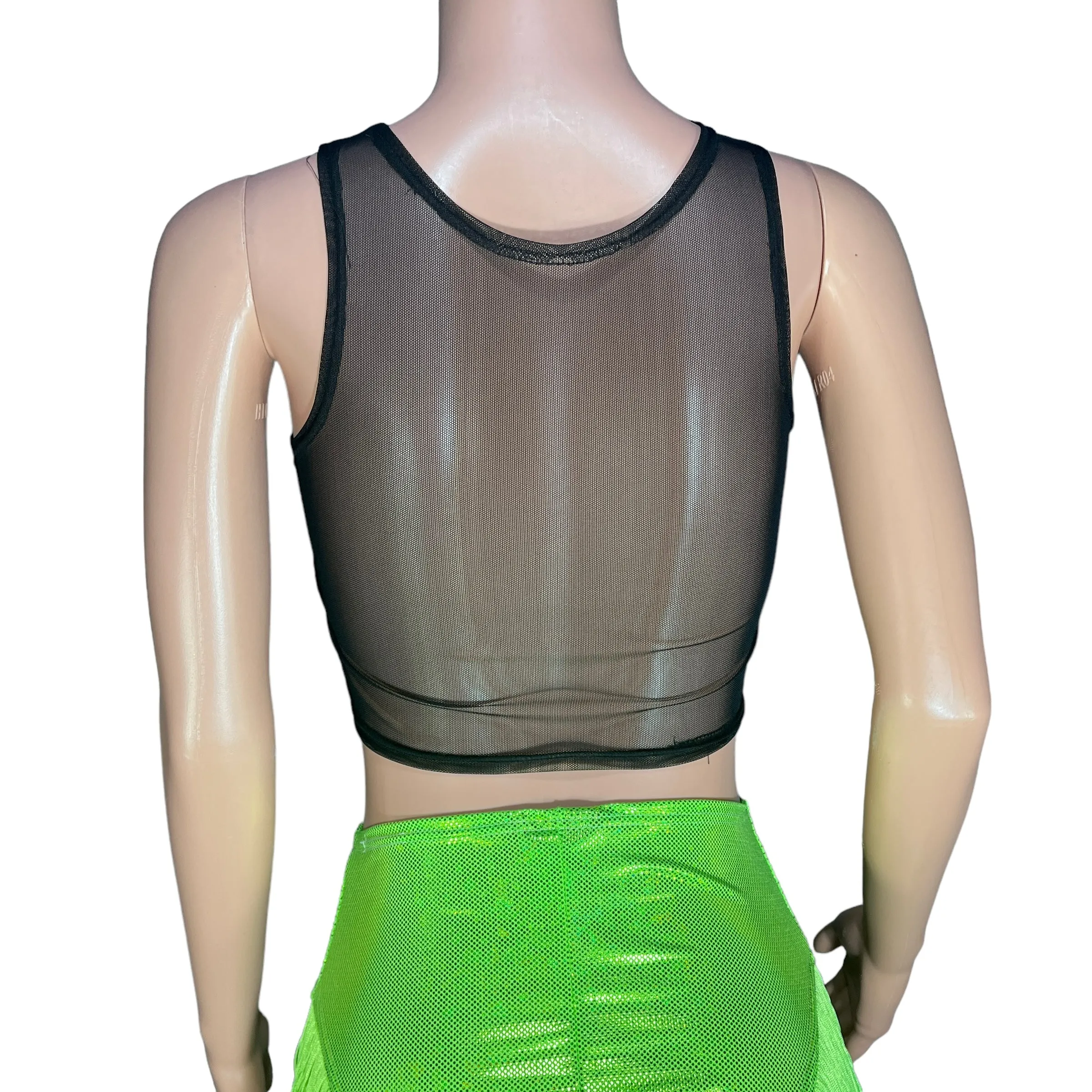 Mesh Censor Crop Tank - Black Mesh w/ Black Holo Splatter Holographic