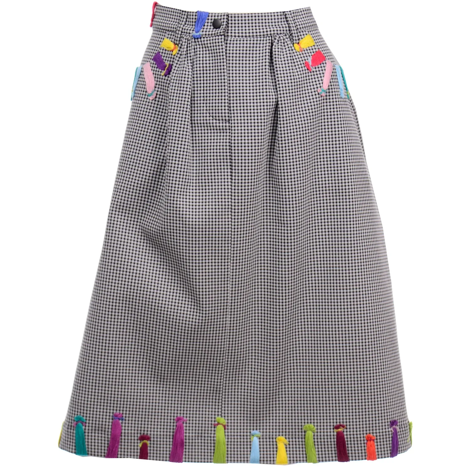 Mira Mikati Black & White Houndstooth Skirt W Colorful Knit Trim