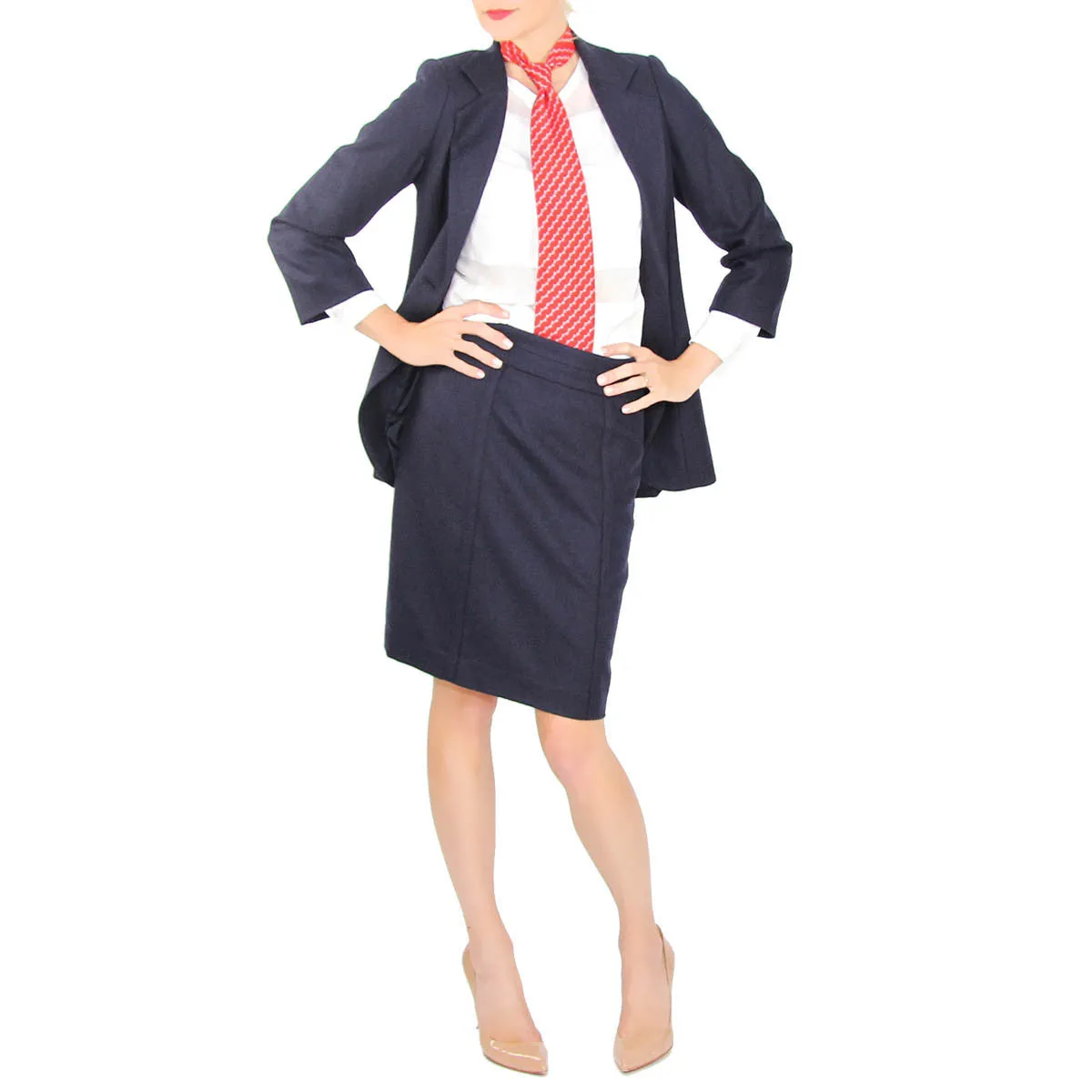 Navy Wool Pencil Skirt